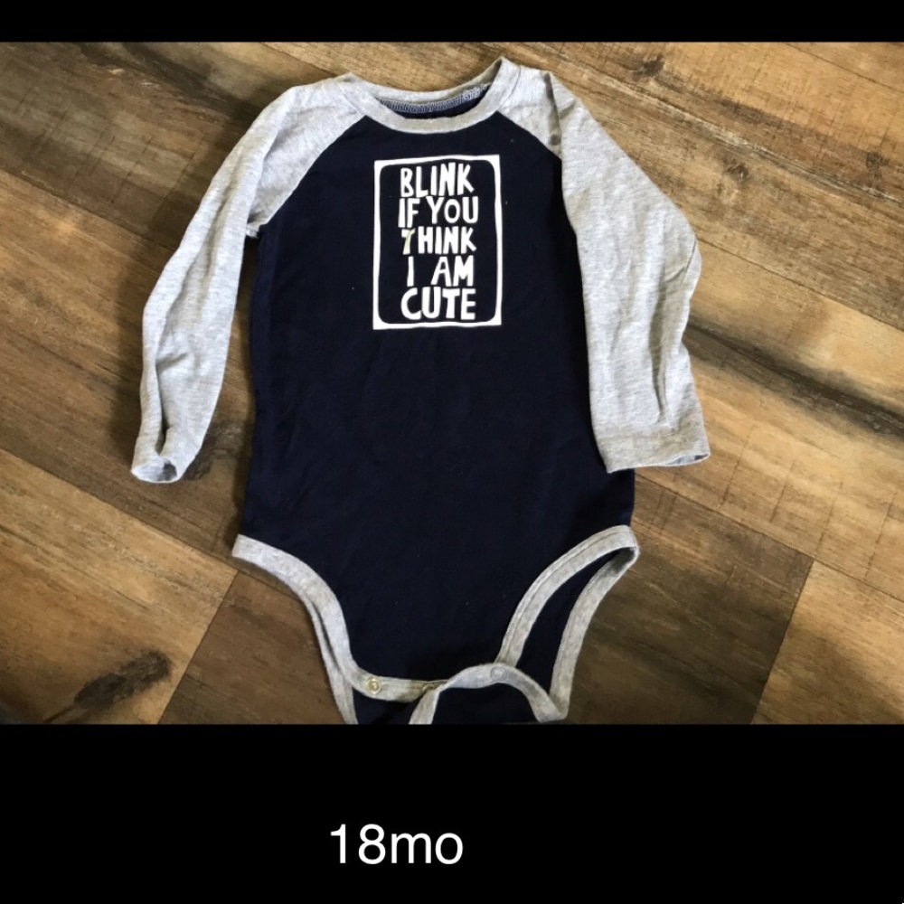 18mo longsleeve onesie.Blink if you think I’m cute